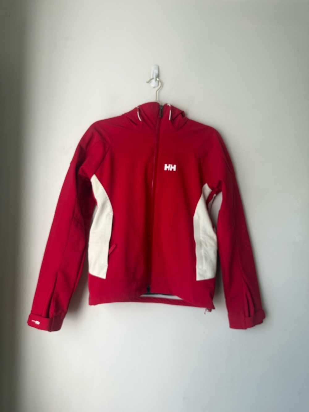 Helly Hansen Red & White Soft Shell Ski Snow Hooded Jacket XS